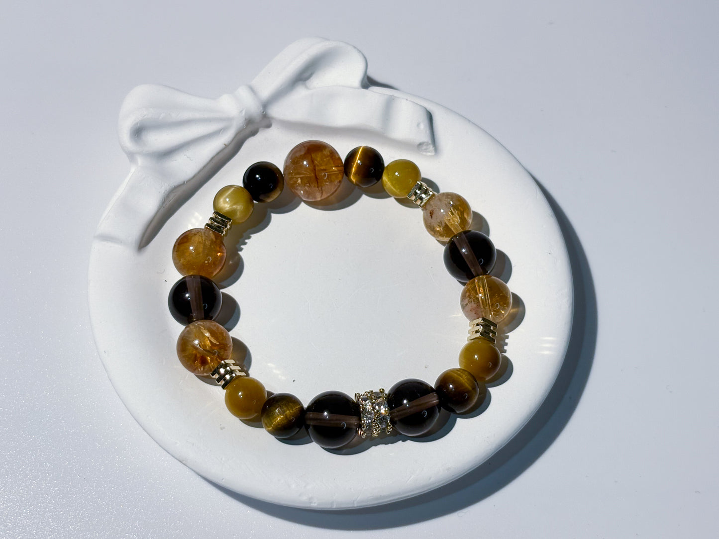Golden Titanium Rutilated Quartz & Golden Tiger's Eye Bracelet Healing Set Chakra - Balancing Crystal Jewelry)
