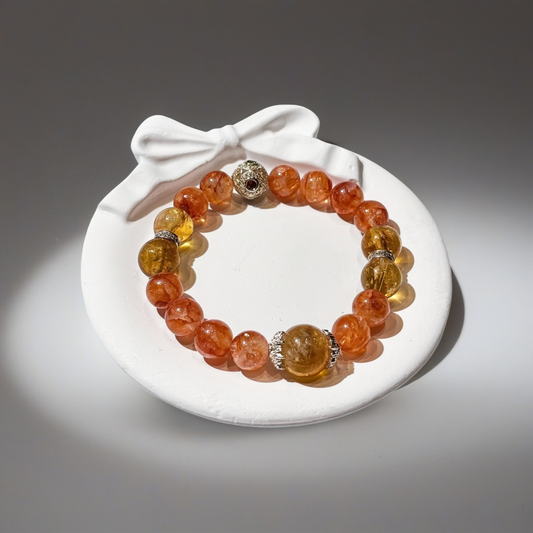 Orange Hematoid Quartz, Red Hematoid Quartz & Citrine Bracelet Healing Set Chakra - Balancing Crystal Jewelry