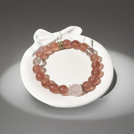 Strawberry Quartz, Clear Quartz & Madagascar Rose Quartz Bracelet Healing Set Chakra - Balancing Crystal Jewelry