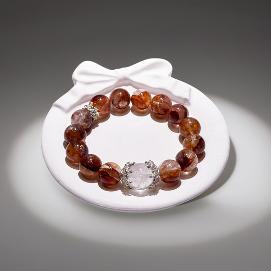 Red Hematoid & White Phantom Quartz Bracelet Healing Set Chakra - Balancing Crystal Jewelry