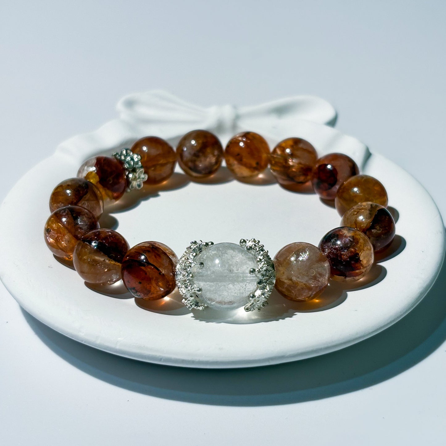 Red Hematoid & White Phantom Quartz Bracelet Healing Set Chakra - Balancing Crystal Jewelry