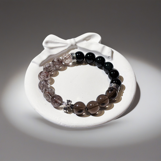 Obsidian, Red Ritualised Quartz & Ice Obsidian Bracelet Healing Set Chakra - Balancing Crystal Jewelry