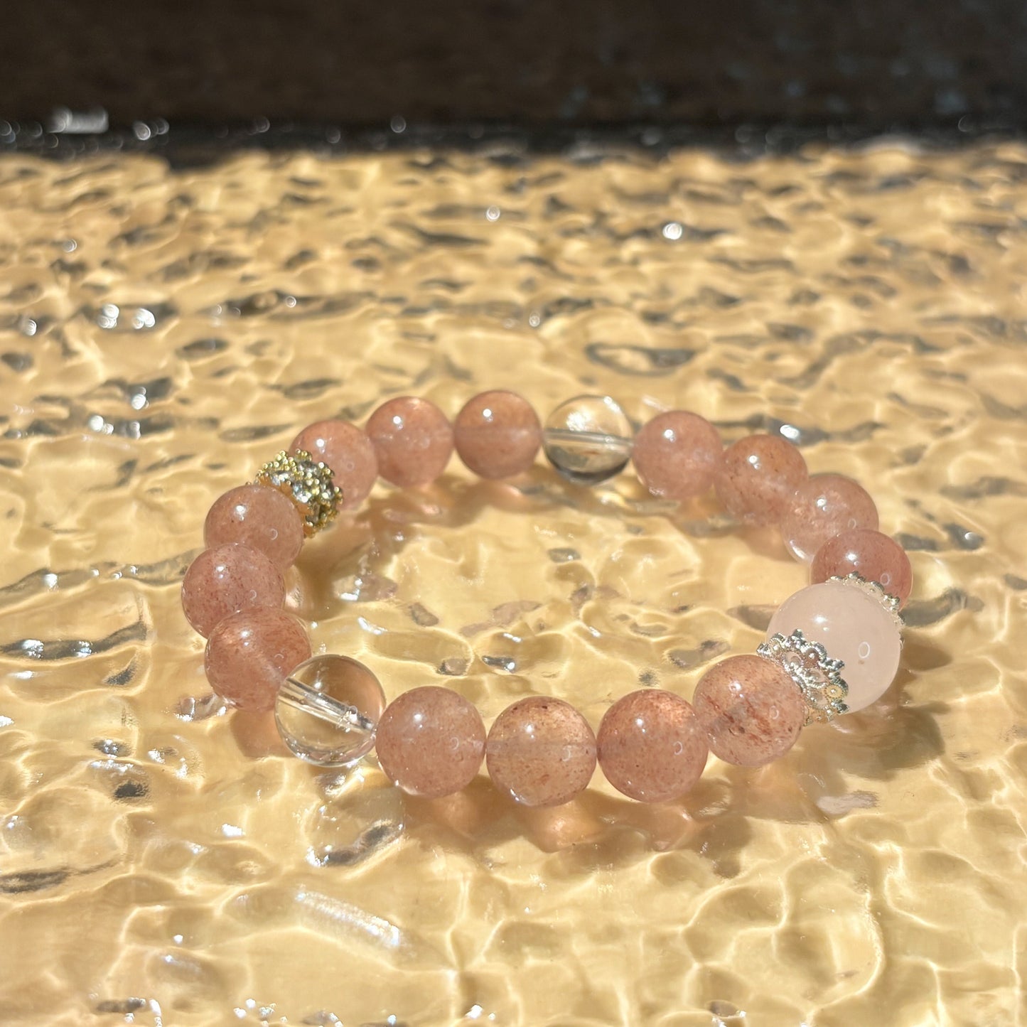 Strawberry Quartz, Clear Quartz & Madagascar Rose Quartz Bracelet Healing Set Chakra - Balancing Crystal Jewelry