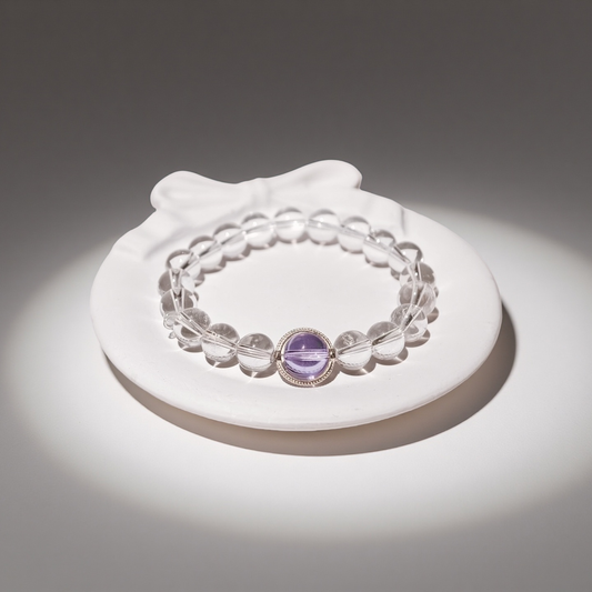 Amethyst & White Moonstone Bracelet Healing Set Chakra - Balancing Crystal Jewelry