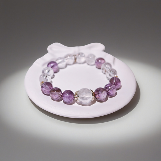 Amethyst & Clear Quartz Energy Healing Set Chakra - Balancing Crystal Jewelry