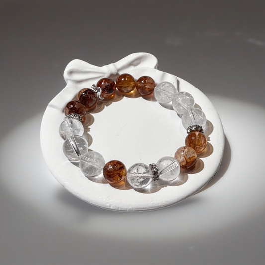 Red Hematoid & Clear Quartz Bracelet Healing Set Chakra - Balancing Crystal Jewelry