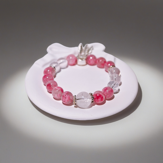 Sakura Agate & White Moonstone Bracelet Healing Set Chakra - Balancing Crystal Jewelry