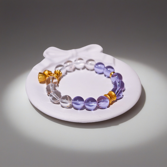 White Quartz & Amethyst & Gold Accents Bracelet Healing Set Chakra - Balancing Crystal Jewelry
