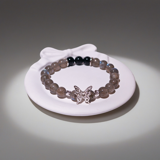 Grey Moonstone & Obsidian Bracelet Healing Set Chakra - Balancing Crystal Jewelry