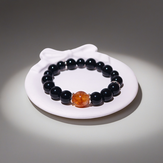 Obsidian & Citrine Energy Bracelet Healing Set Chakra - Balancing Crystal Jewelry
