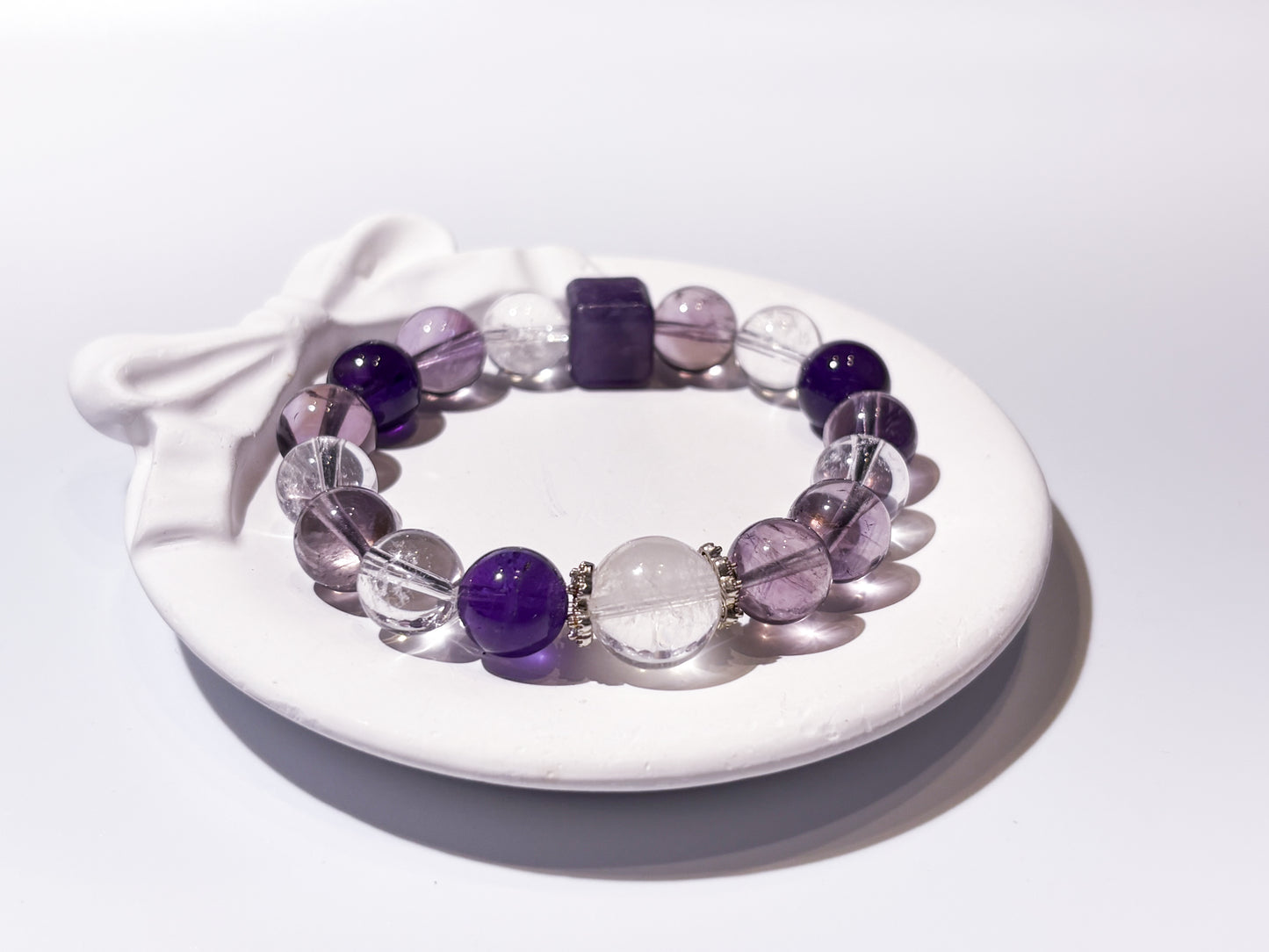 Amethyst, Clear Quartz & Amethyst Phantom Bracelet Healing Set Chakra - Balancing Crystal Jewelry