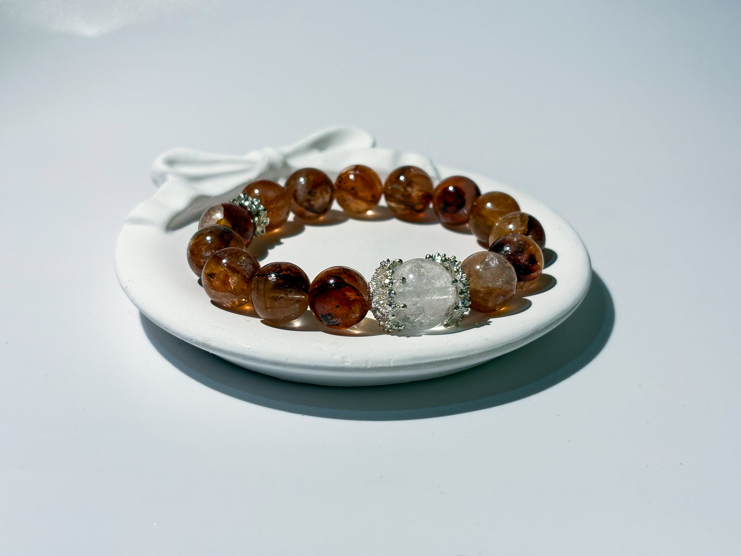 Red Hematoid & White Phantom Quartz Bracelet Healing Set Chakra - Balancing Crystal Jewelry