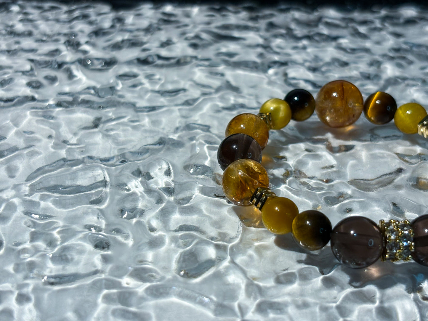 Golden Titanium Rutilated Quartz & Golden Tiger's Eye Bracelet Healing Set Chakra - Balancing Crystal Jewelry)