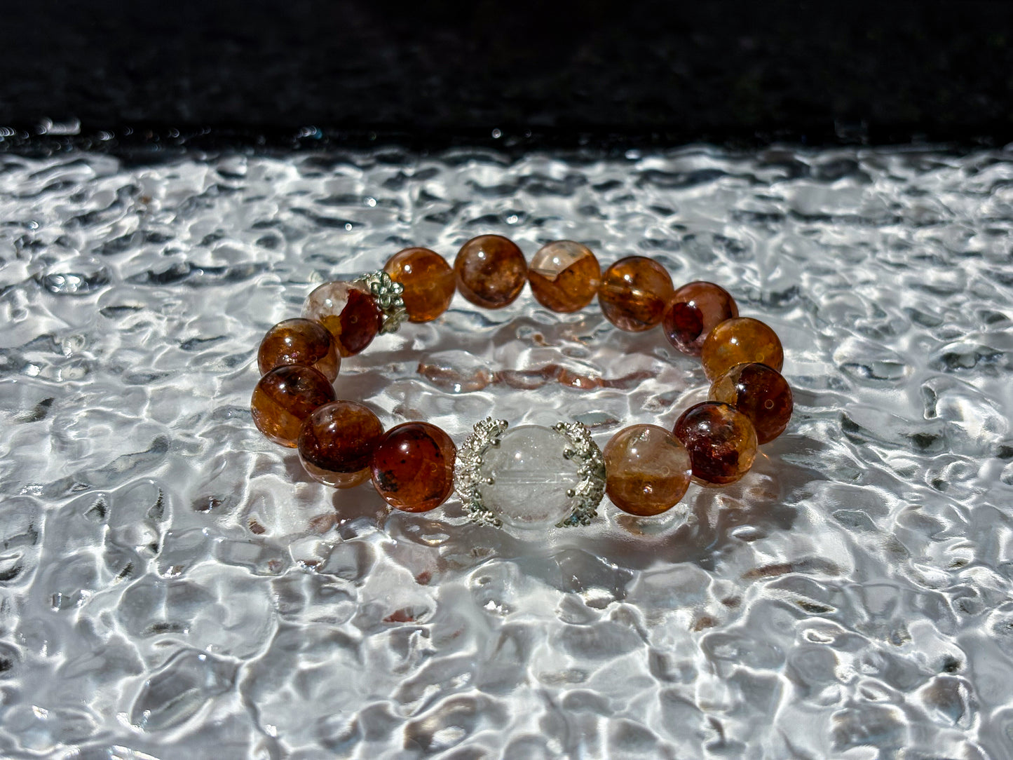 Red Hematoid & White Phantom Quartz Bracelet Healing Set Chakra - Balancing Crystal Jewelry