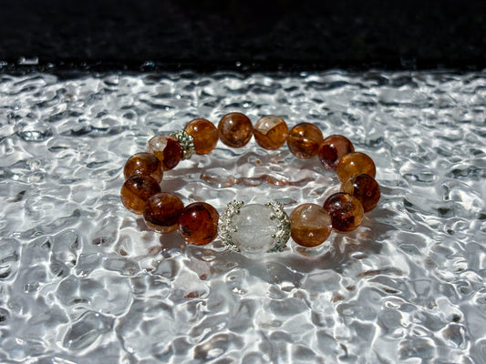 Red Hematoid & White Phantom Quartz Bracelet Healing Set Chakra - Balancing Crystal Jewelry