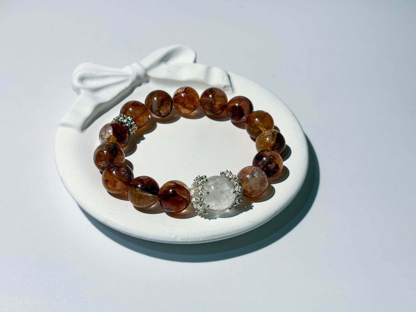 Red Hematoid & White Phantom Quartz Bracelet Healing Set Chakra - Balancing Crystal Jewelry