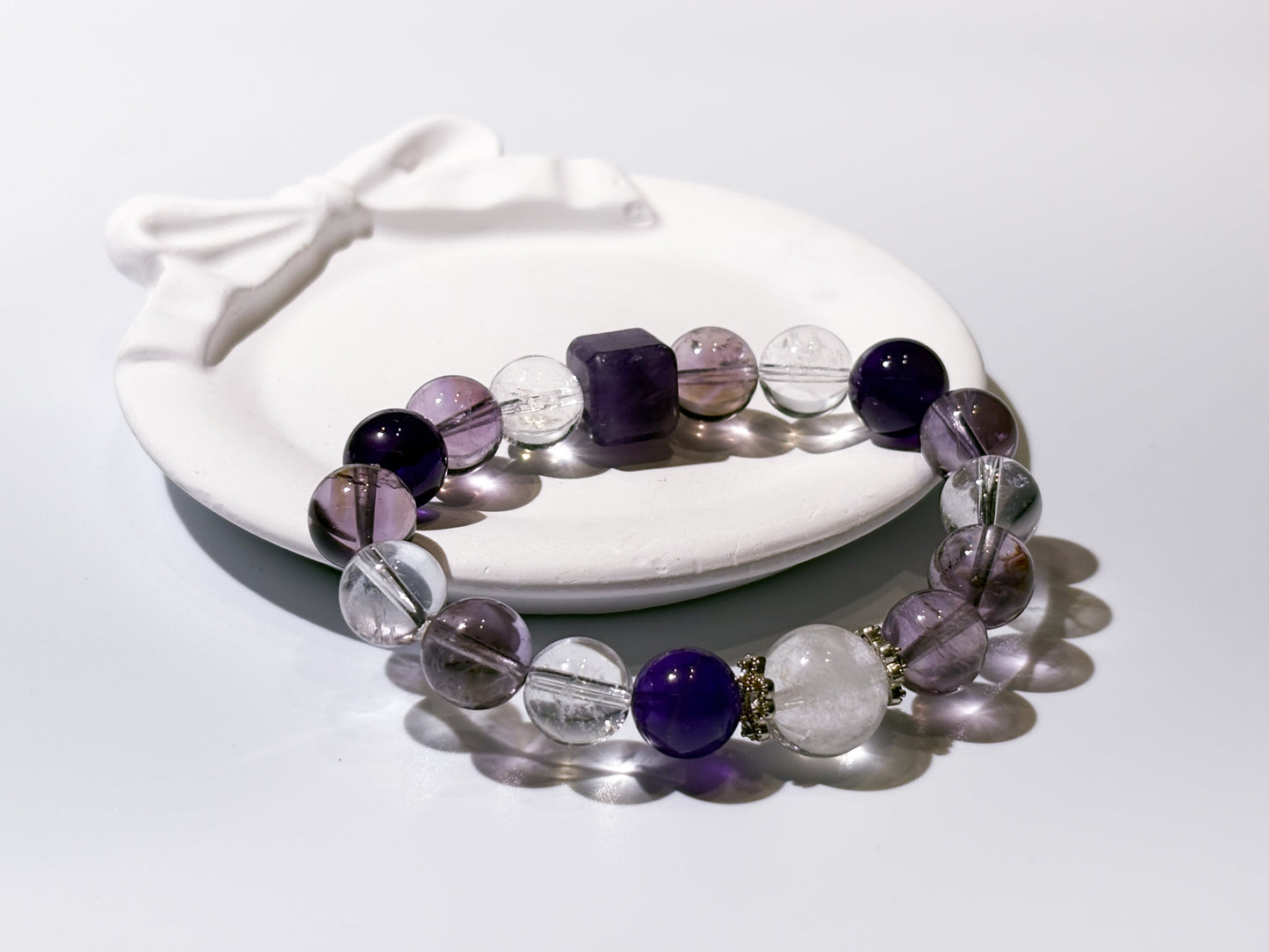 Amethyst, Clear Quartz & Amethyst Phantom Bracelet Healing Set Chakra - Balancing Crystal Jewelry - Nura Crystal