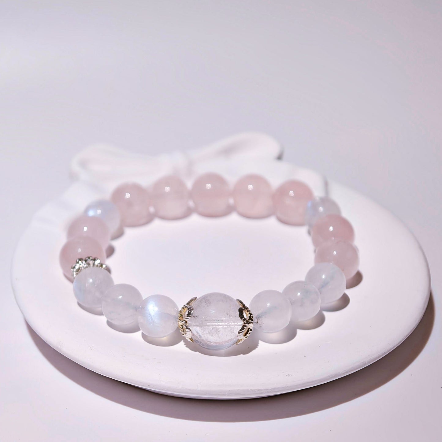 White Moonstone & Madagascar Rose Quartz Bracelet Healing Set Chakra - Balancing Crystal Jewelry - Nura Crystal