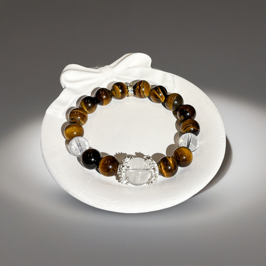 Yellow Tiger's Eye & White Phantom Quartz Bracelet Healing Set Chakra - Balancing Crystal Jewelry