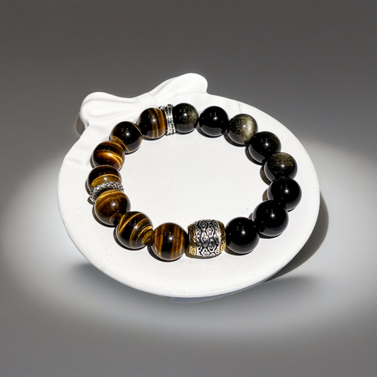 Yellow Tiger's Eye & Golden Sheen Obsidian Bracelet Healing Set Chakra - Balancing Crystal Jewelry