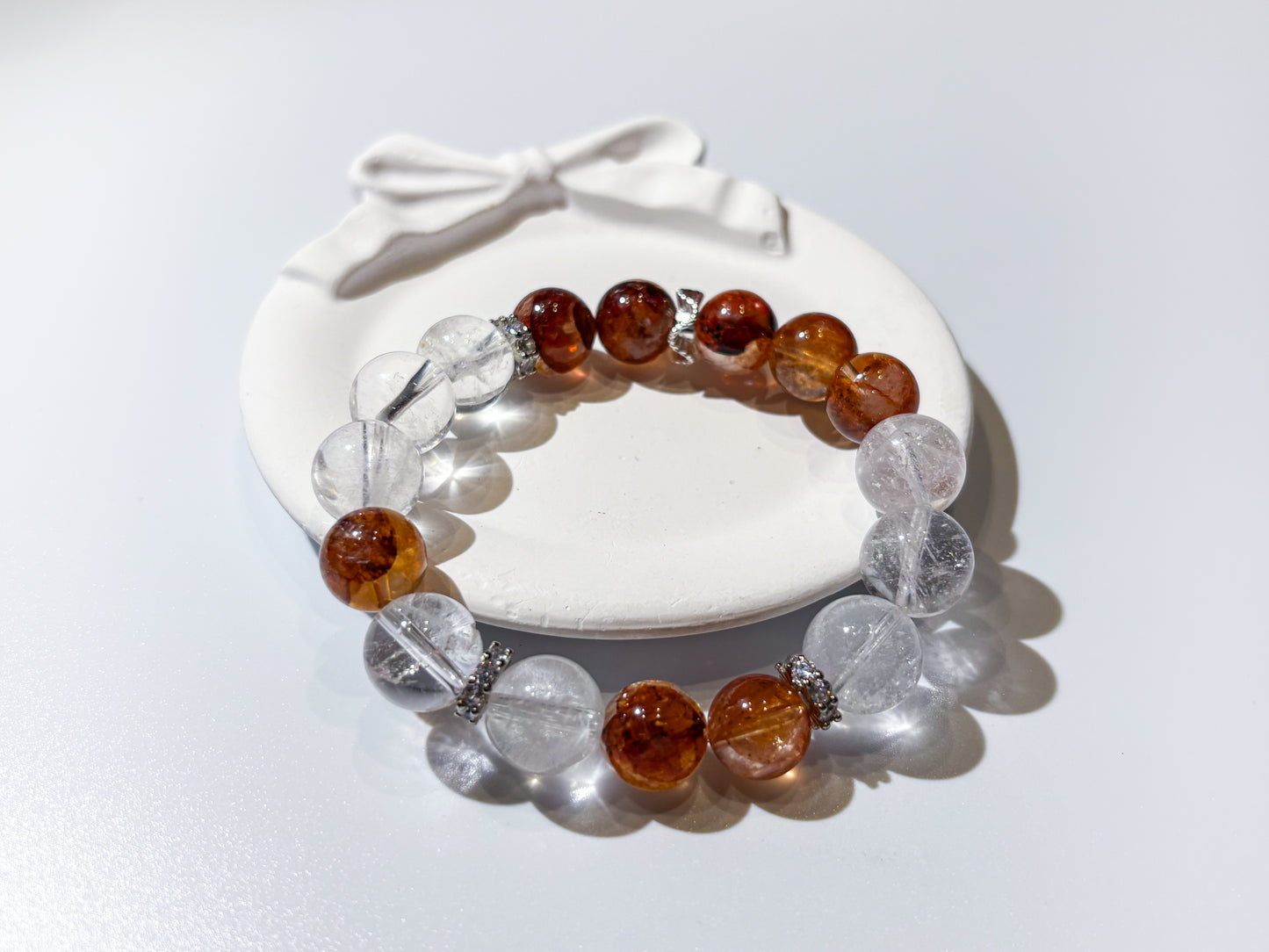 Red Hematoid & Clear Quartz Bracelet Healing Set Chakra - Balancing Crystal Jewelry