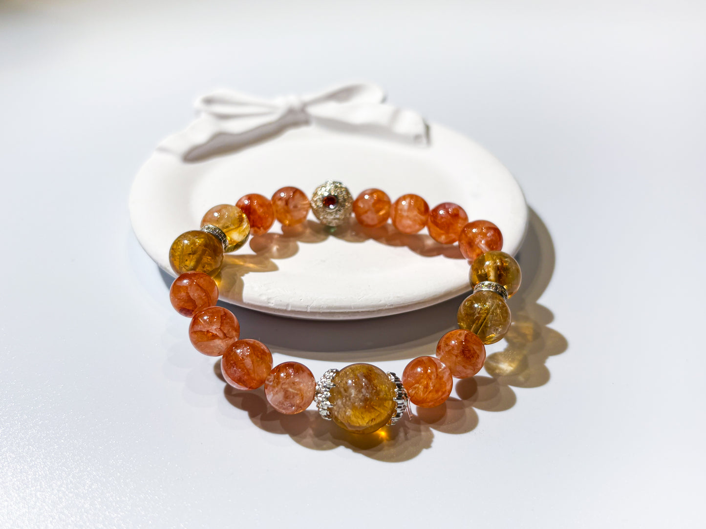 Orange Hematoid Quartz, Red Hematoid Quartz & Citrine Bracelet Healing Set Chakra - Balancing Crystal Jewelry