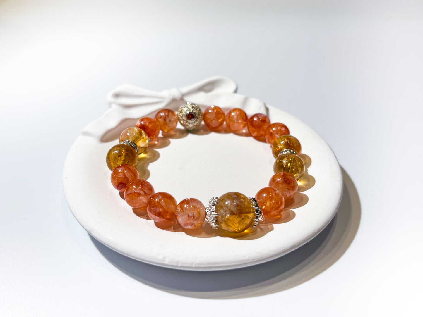 Orange Hematoid Quartz, Red Hematoid Quartz & Citrine Bracelet Healing Set Chakra - Balancing Crystal Jewelry