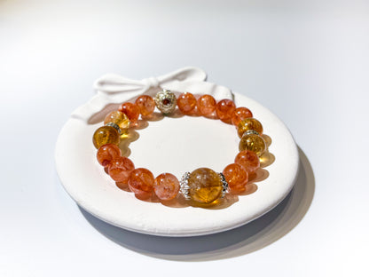 Orange Hematoid Quartz, Red Hematoid Quartz & Citrine Bracelet Healing Set Chakra - Balancing Crystal Jewelry