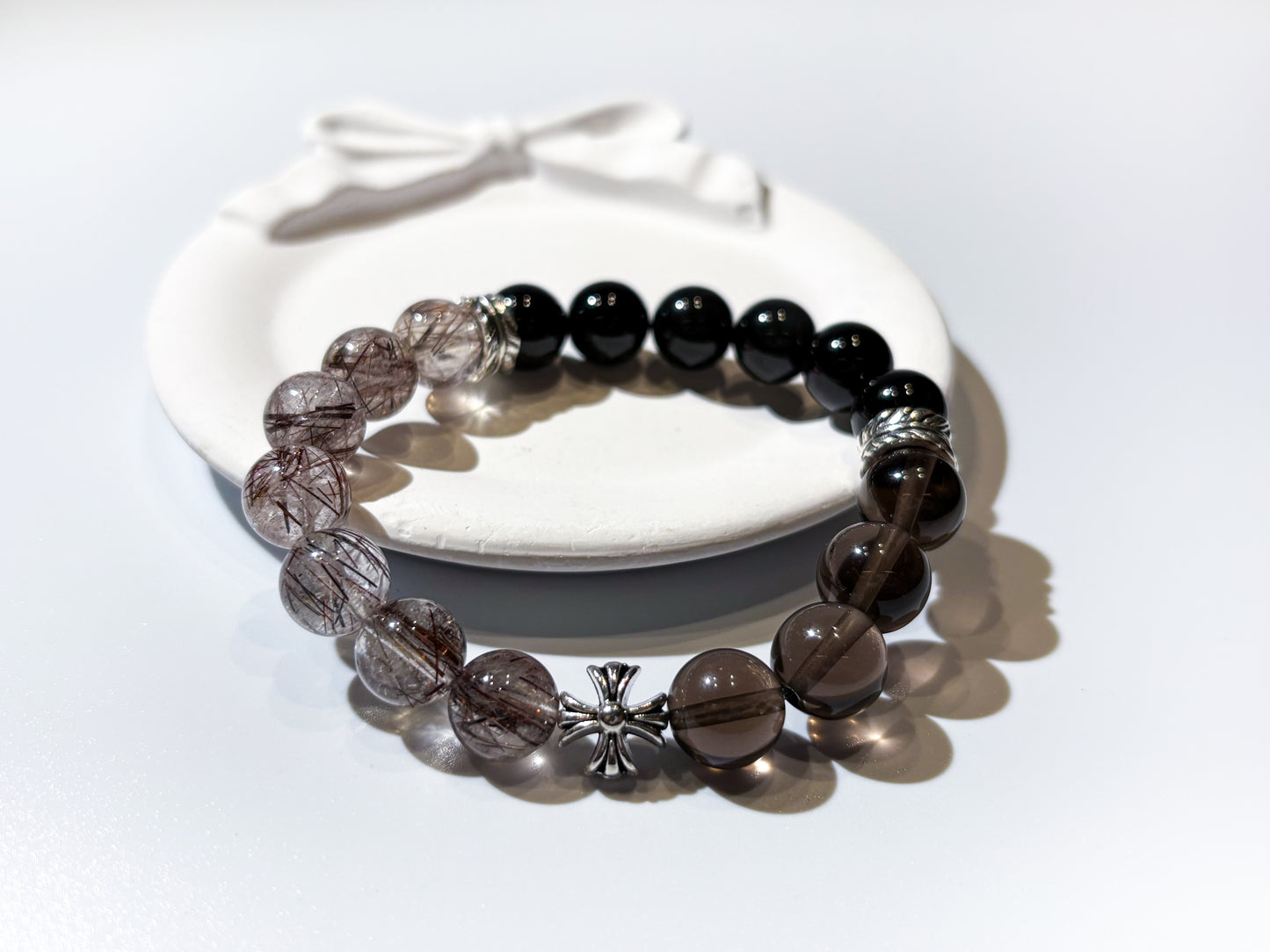 Obsidian, Red Ritualised Quartz & Ice Obsidian Bracelet Healing Set Chakra - Balancing Crystal Jewelry
