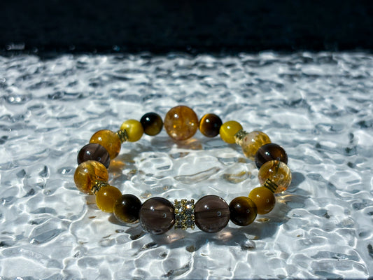 Golden Titanium Rutilated Quartz & Golden Tiger's Eye Bracelet Healing Set Chakra - Balancing Crystal Jewelry）