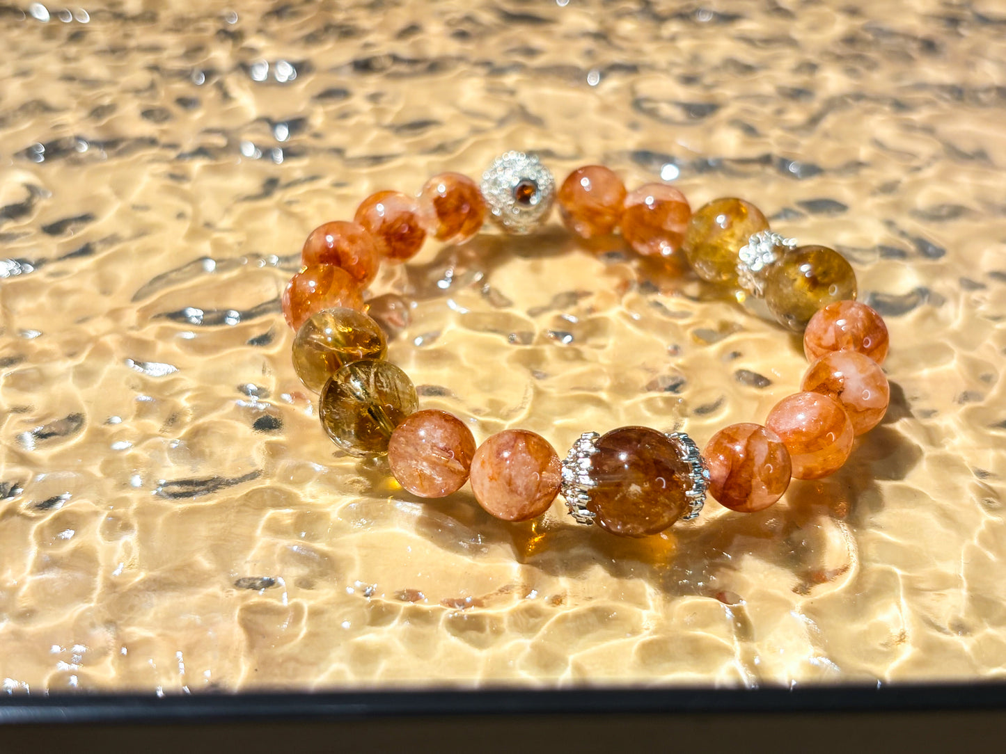Orange Hematoid Quartz, Red Hematoid Quartz & Citrine Bracelet Healing Set Chakra - Balancing Crystal Jewelry