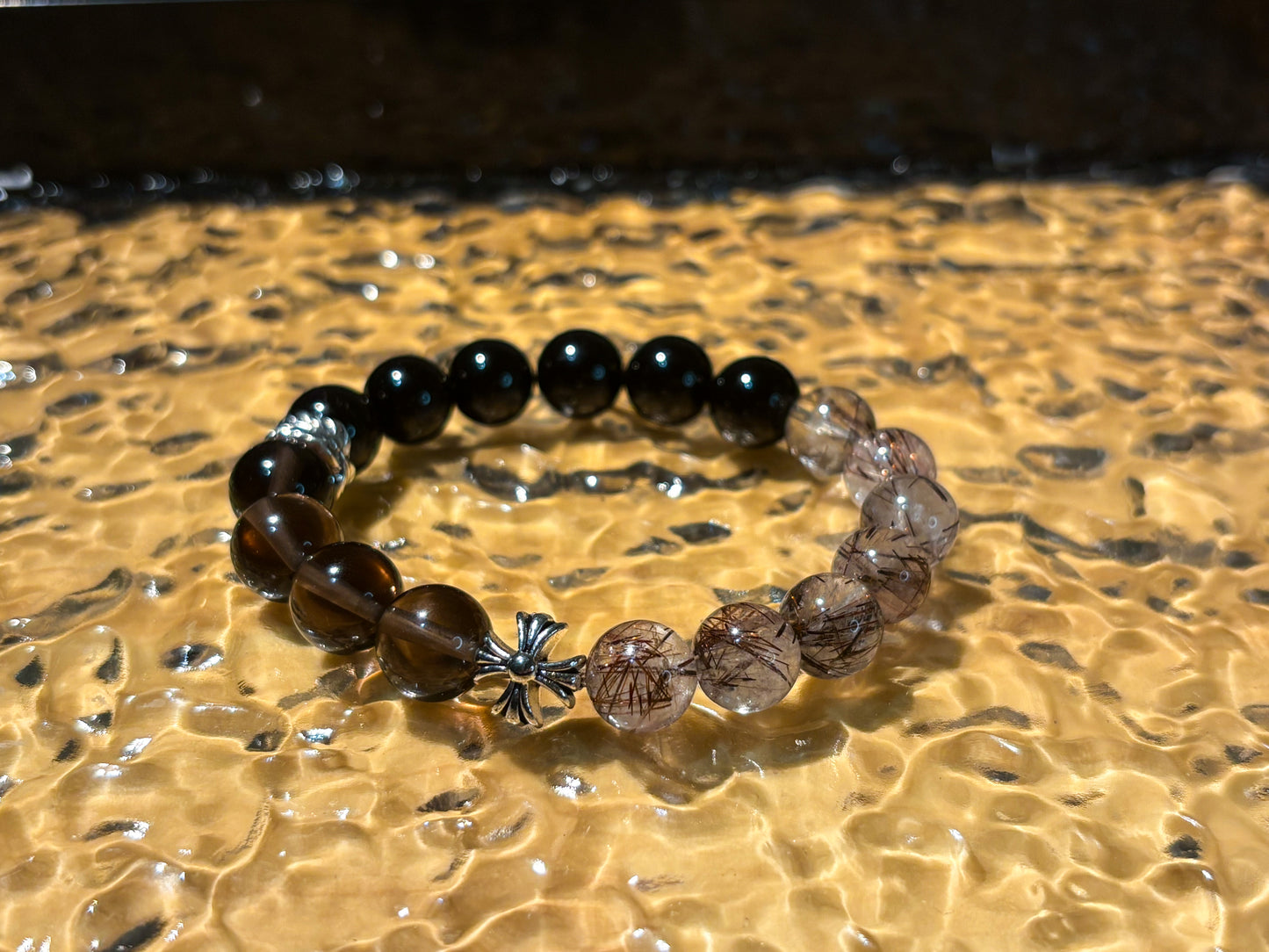 Obsidian, Red Ritualised Quartz & Ice Obsidian Bracelet Healing Set Chakra - Balancing Crystal Jewelry