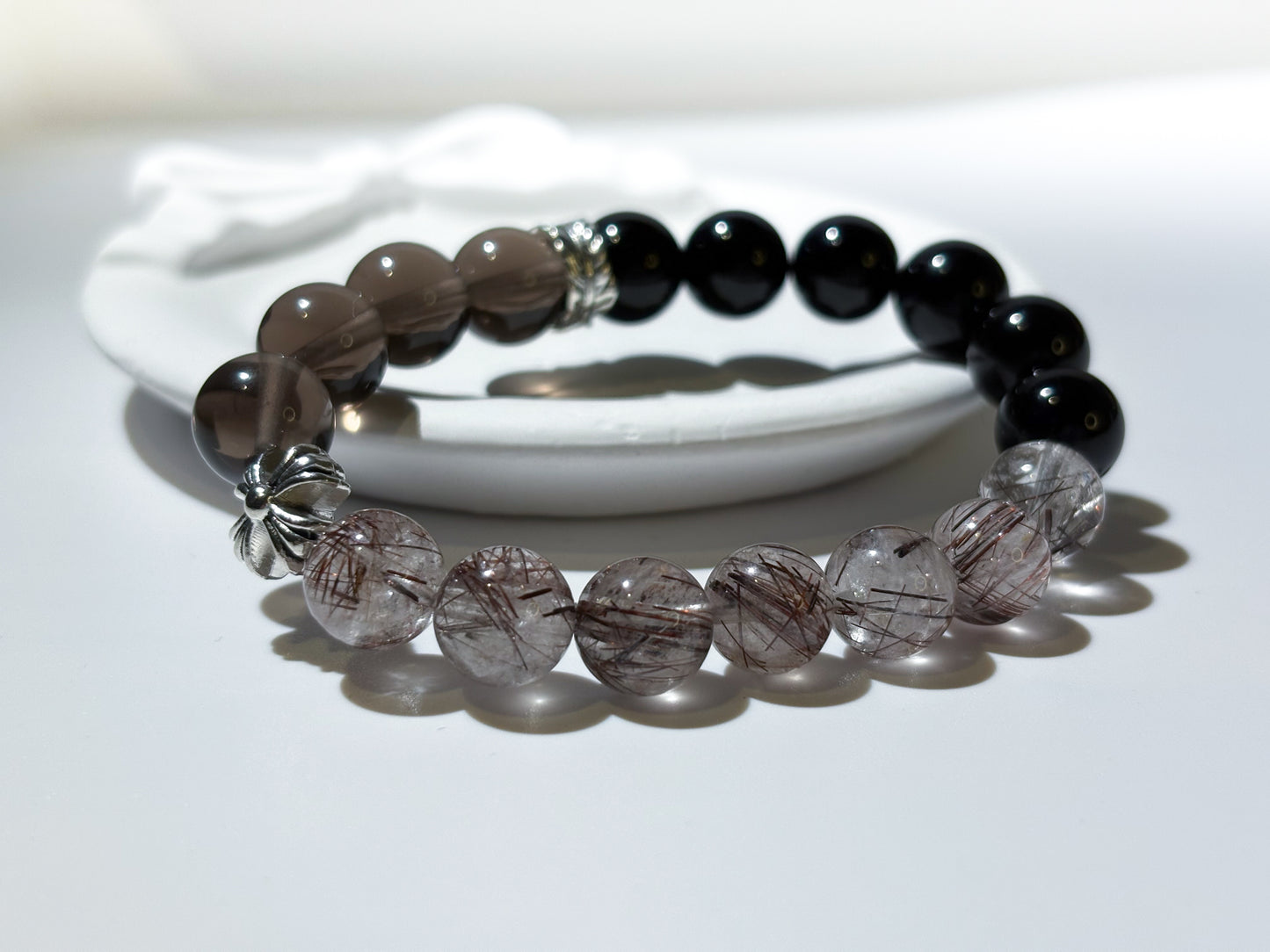 Obsidian, Red Ritualised Quartz & Ice Obsidian Bracelet Healing Set Chakra - Balancing Crystal Jewelry