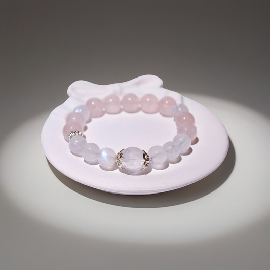 White Moonstone & Madagascar Rose Quartz Bracelet Healing Set Chakra - Balancing Crystal Jewelry