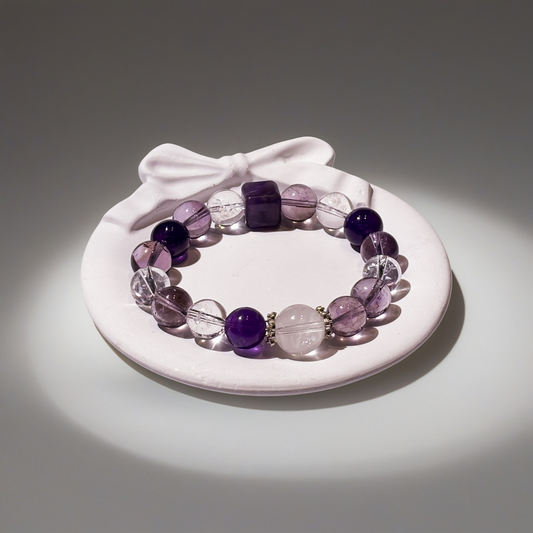 Amethyst, Clear Quartz & Amethyst Phantom Bracelet Healing Set Chakra - Balancing Crystal Jewelry