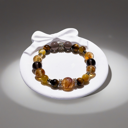 Golden Titanium Rutilated Quartz & Golden Tiger's Eye Bracelet Healing Set Chakra - Balancing Crystal Jewelry）