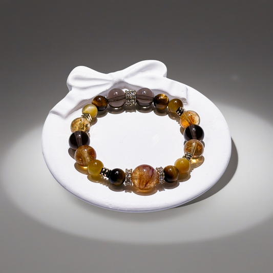 Golden Titanium Rutilated Quartz & Golden Tiger's Eye Bracelet Healing Set Chakra - Balancing Crystal Jewelry）