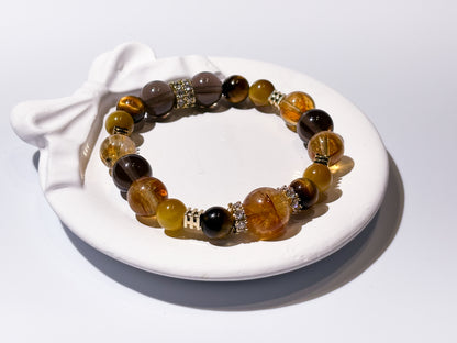 Golden Titanium Rutilated Quartz & Golden Tiger's Eye Bracelet Healing Set Chakra - Balancing Crystal Jewelry）