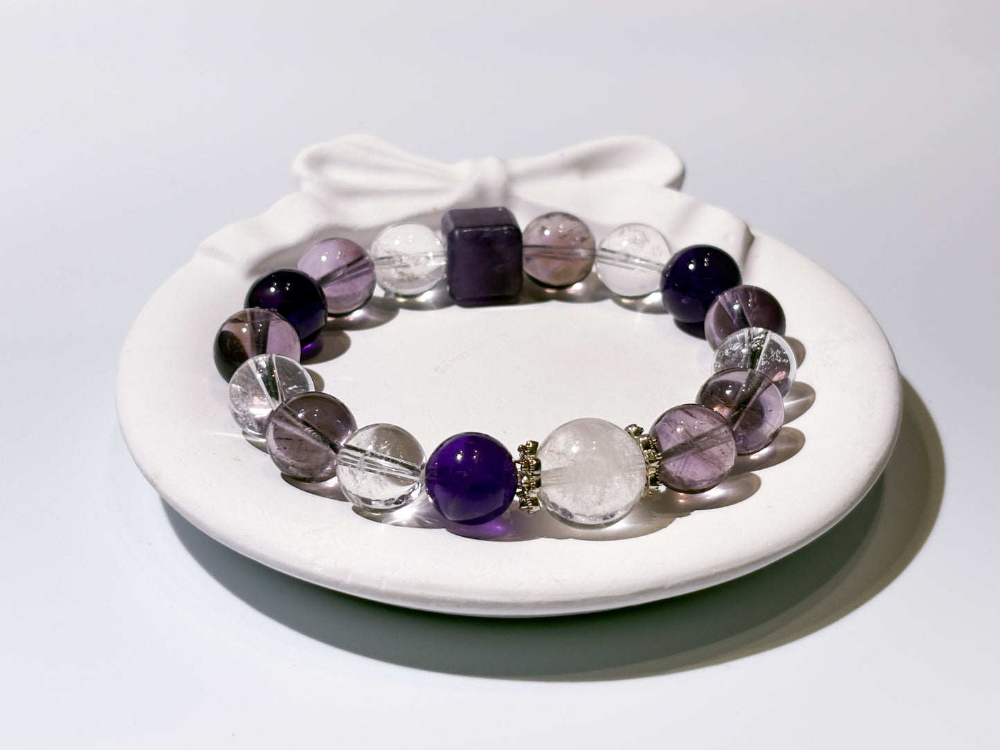 Amethyst, Clear Quartz & Amethyst Phantom Bracelet Healing Set Chakra - Balancing Crystal Jewelry