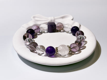 Amethyst, Clear Quartz & Amethyst Phantom Bracelet Healing Set Chakra - Balancing Crystal Jewelry
