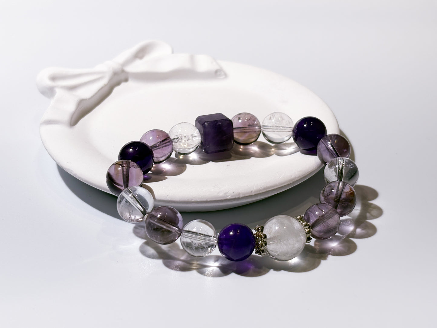 Amethyst, Clear Quartz & Amethyst Phantom Bracelet Healing Set Chakra - Balancing Crystal Jewelry