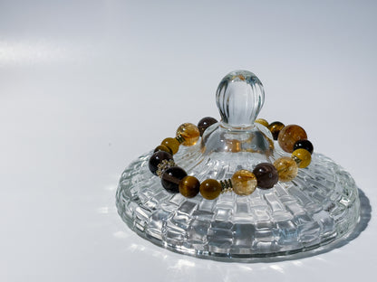 Golden Titanium Rutilated Quartz & Golden Tiger's Eye Bracelet Healing Set Chakra - Balancing Crystal Jewelry）