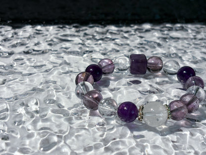 Amethyst, Clear Quartz & Amethyst Phantom Bracelet Healing Set Chakra - Balancing Crystal Jewelry