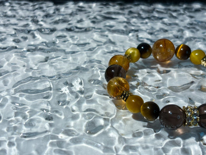 Golden Titanium Rutilated Quartz & Golden Tiger's Eye Bracelet Healing Set Chakra - Balancing Crystal Jewelry）