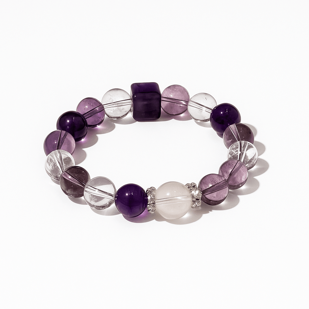Amethyst, Clear Quartz & Amethyst Phantom Bracelet Healing Set Chakra - Balancing Crystal Jewelry - Nura Crystal
