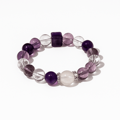 Amethyst, Clear Quartz & Amethyst Phantom Bracelet Healing Set Chakra - Balancing Crystal Jewelry - Nura Crystal
