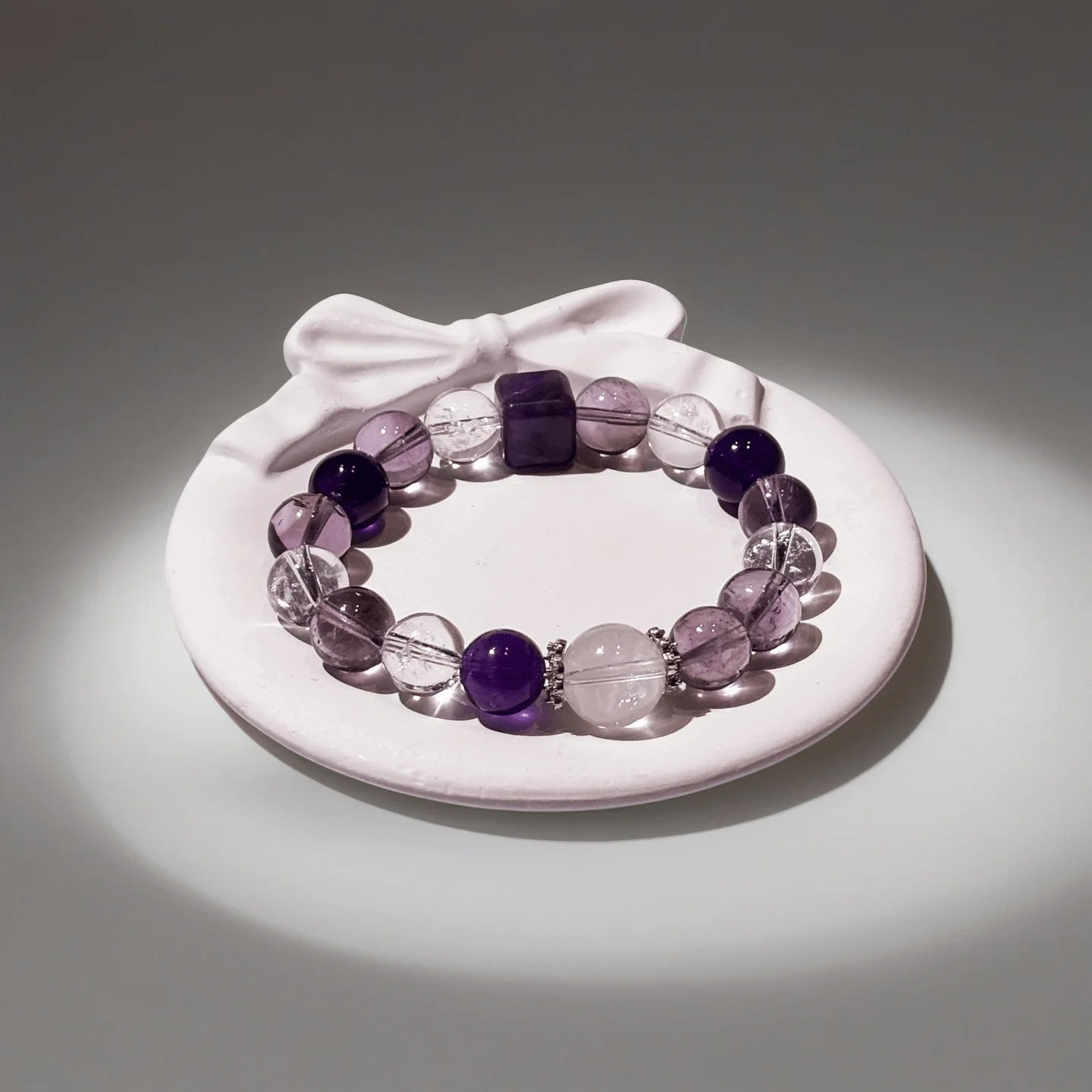 Amethyst, Clear Quartz & Amethyst Phantom Bracelet Healing Set Chakra - Balancing Crystal Jewelry - Nura Crystal