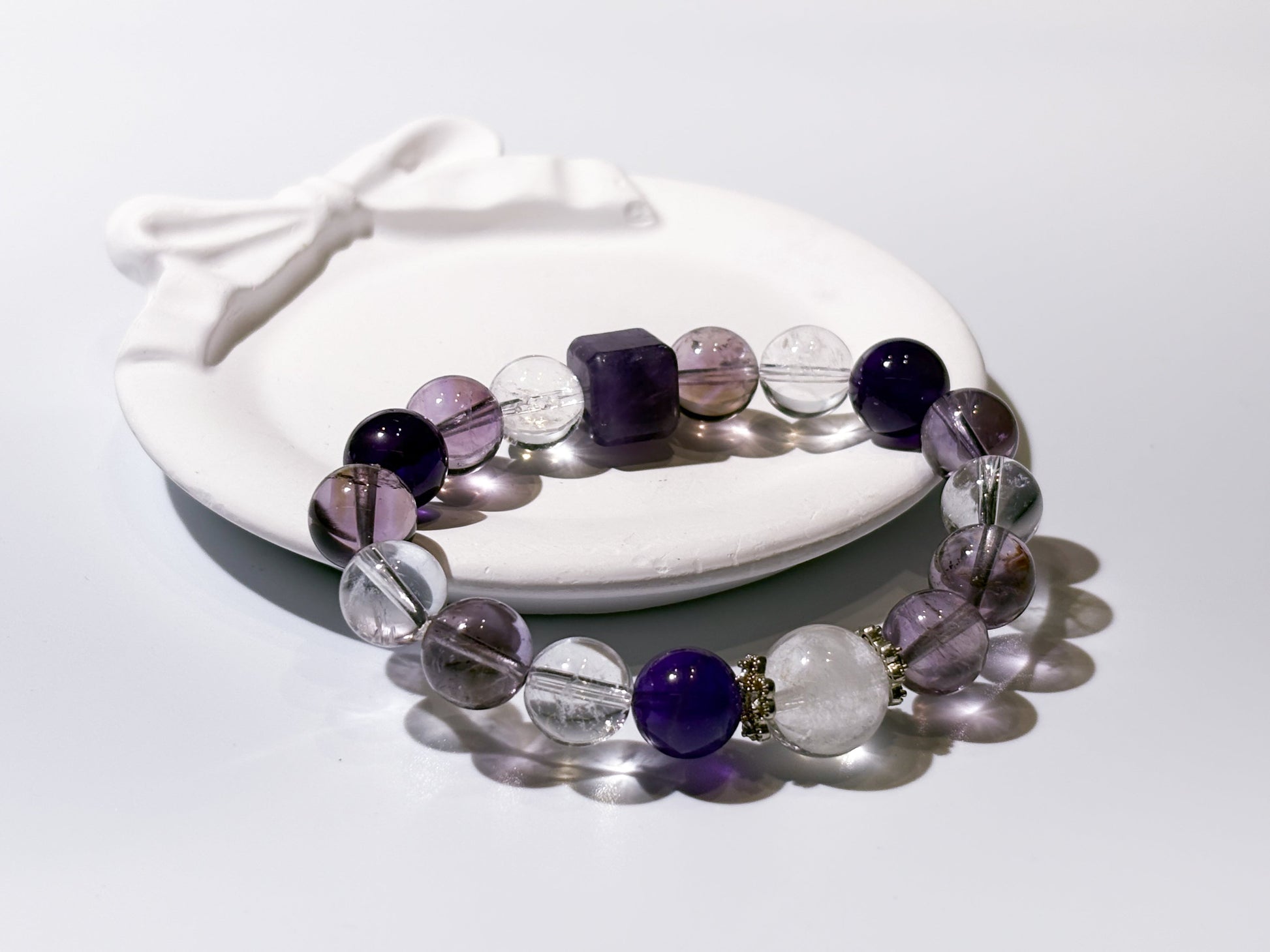 Amethyst, Clear Quartz & Amethyst Phantom Bracelet Healing Set Chakra - Balancing Crystal Jewelry - Nura Crystal