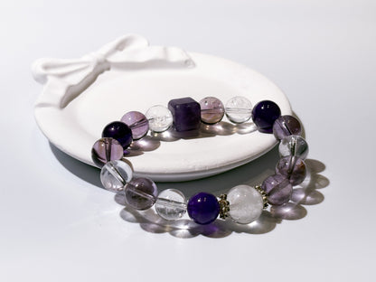 Amethyst, Clear Quartz & Amethyst Phantom Bracelet Healing Set Chakra - Balancing Crystal Jewelry - Nura Crystal
