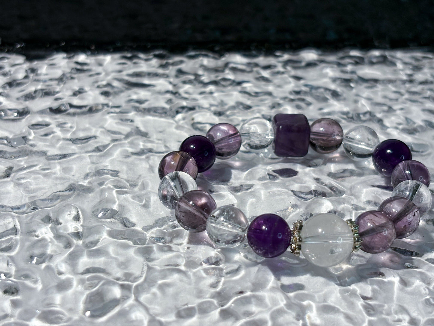 Amethyst, Clear Quartz & Amethyst Phantom Bracelet Healing Set Chakra - Balancing Crystal Jewelry - Nura Crystal